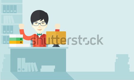 Very happy chinese businessman raising his both hands. Stock photo © RAStudio