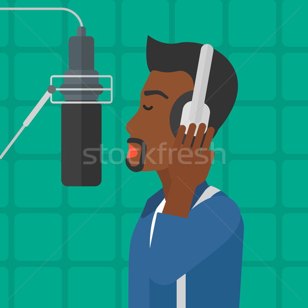 Cântăreaţă record om Căşti voce Imagine de stoc © RAStudio