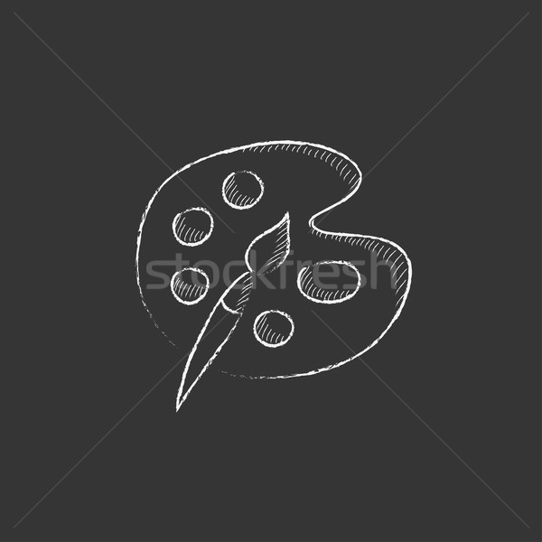 Paint brush with palette. Drawn in chalk icon. Stock photo © RAStudio