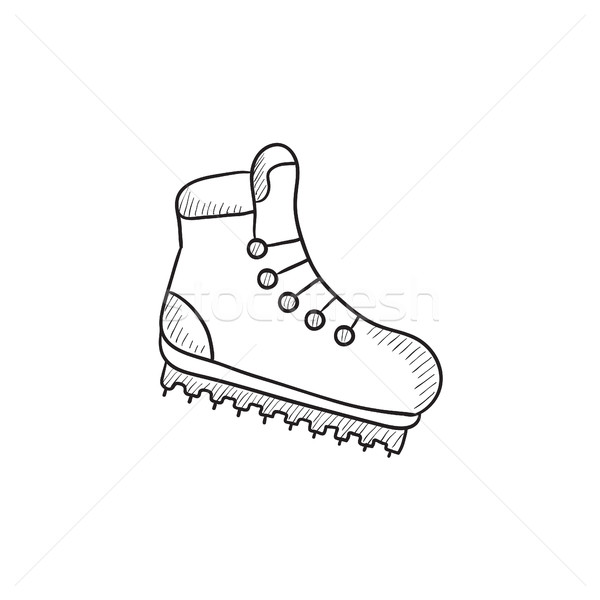 Hiking boot with crampons sketch icon. Stock photo © RAStudio