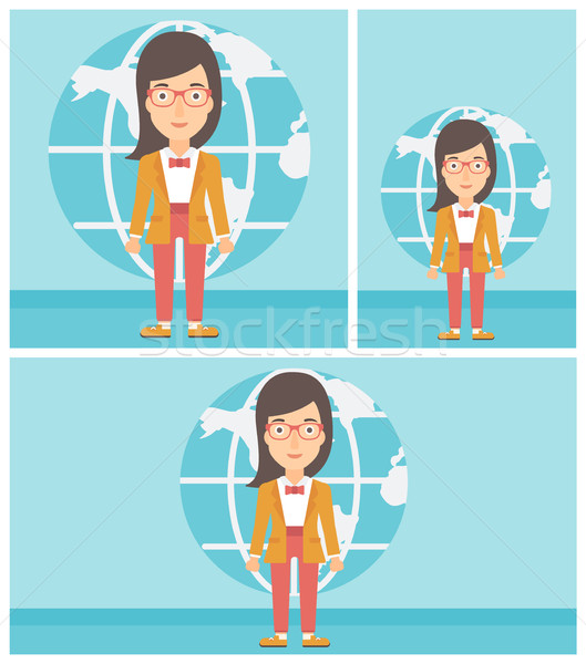 [[stock_photo]]: Femme · d'affaires · commerce · mondial · femme · d'affaires · permanent · terre