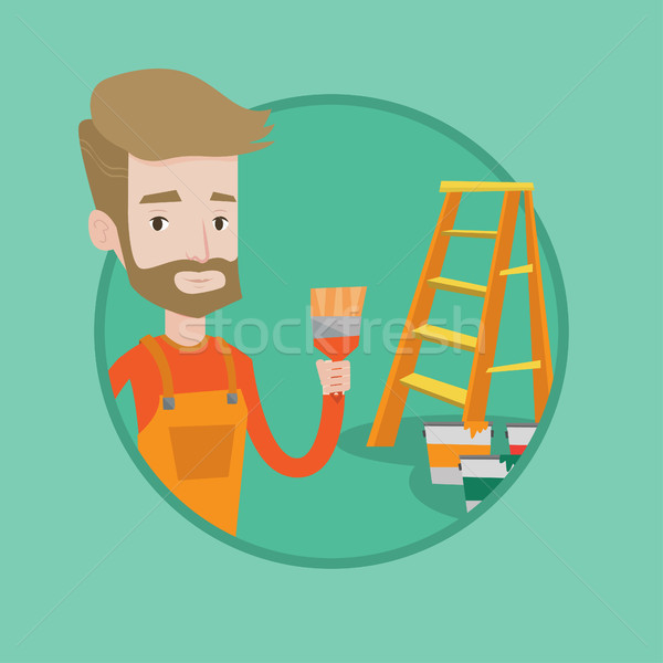 Stock photo: Painter with paint brush vector illustration.