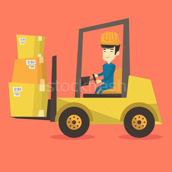 Magazijn werknemer bewegende laden heftruck vrachtwagen Stockfoto © RAStudio