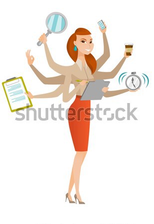 Femme d'affaires multitâche asian beaucoup jambes mains Photo stock © RAStudio