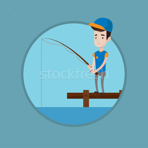 Man fishing on jetty vector illustration. Stock photo © RAStudio