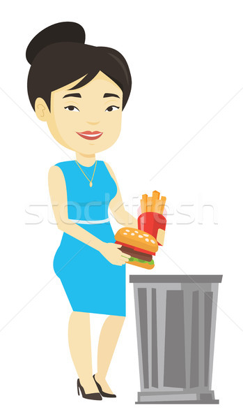Nő dob egészségtelen étel ázsiai szemét tároló Stock fotó © RAStudio