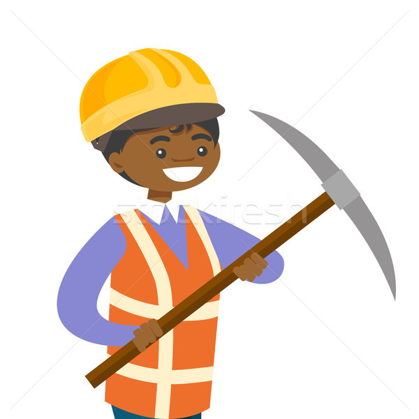 African-american miner in hard hat holding pickaxe Stock photo © RAStudio