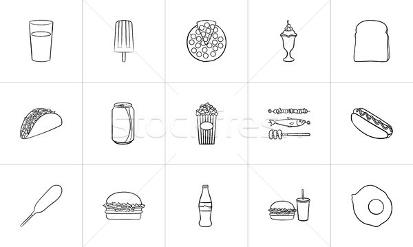 [[stock_photo]]: Alimentaire · boire · dessinés · à · la · main · croquis