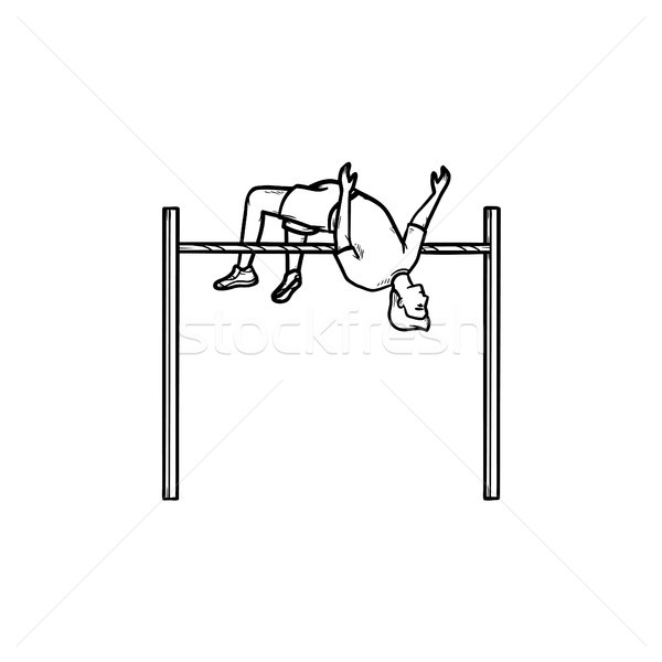 Athlete doing pole vault hand drawn outline doodle icon. Stock photo © RAStudio