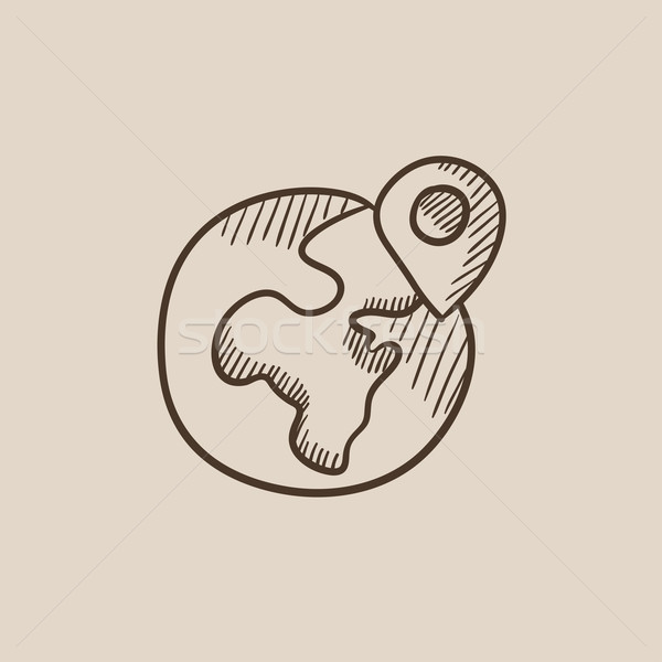 Stock photo: Globe with pointer sketch icon.