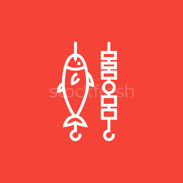 Shish kebab and grilled fish line icon. Stock photo © RAStudio