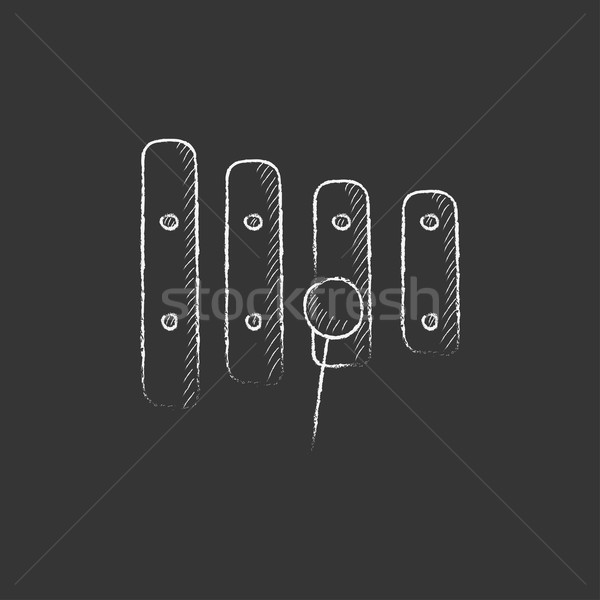 Xylophone with mallet. Drawn in chalk icon. Stock photo © RAStudio