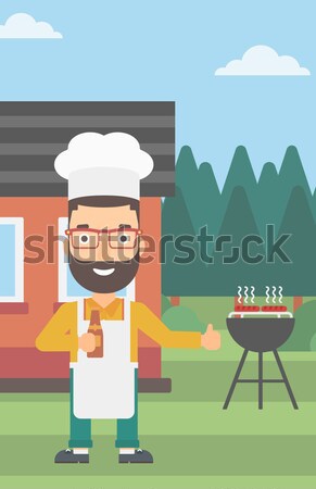 Stock fotó: Férfi · barbecue · áll · barbecue · grill · ház · tart