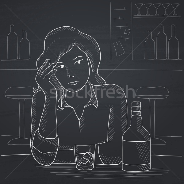 Femme séance bar triste table bouteille Photo stock © RAStudio