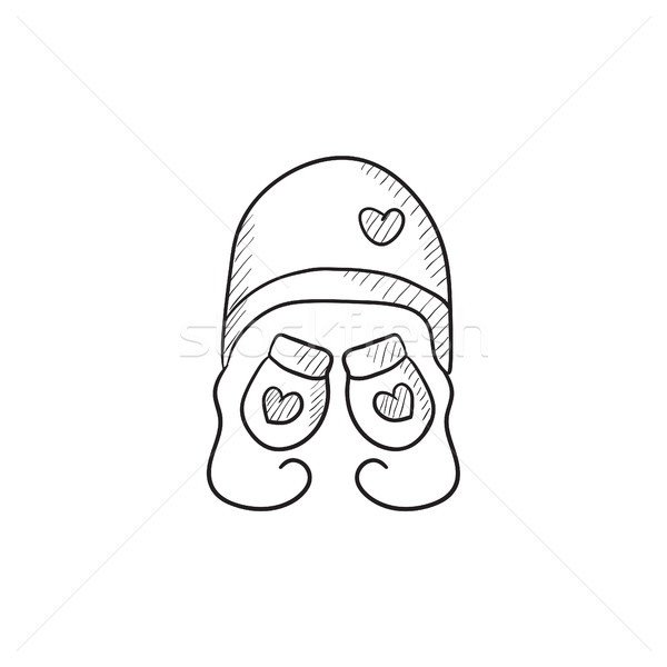 Hat and mittens for children sketch icon. Stock photo © RAStudio