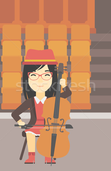 Kobieta gry wiolonczela asian młoda kobieta wiolonczelista Zdjęcia stock © RAStudio