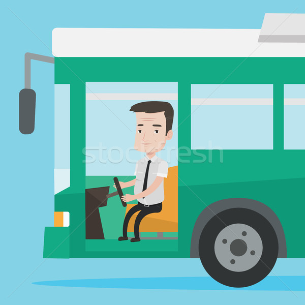 Caucazian autobuz şofer şedinţei volan conducere Imagine de stoc © RAStudio