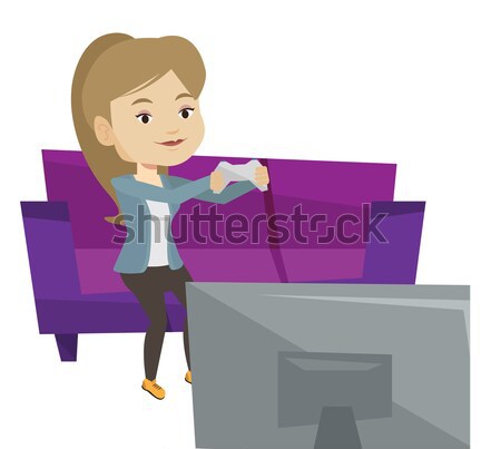 Woman playing video game vector illustration. Stock photo © RAStudio