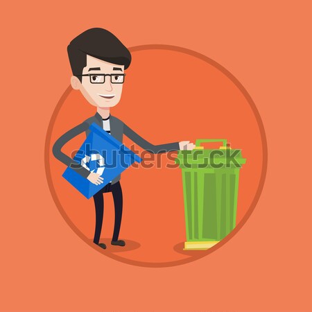 Man with recycle bin and trash can. Stock photo © RAStudio