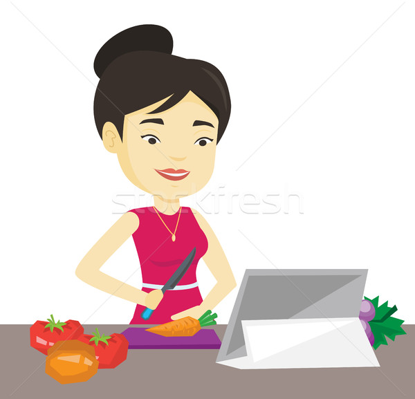 ストックフォト: 女性 · 料理 · 健康 · 野菜 · サラダ · アジア