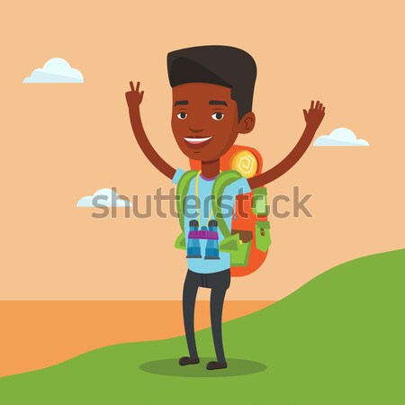 Backpacker with her hands up enjoying the scenery. Stock photo © RAStudio