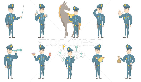 Young caucasian policeman vector illustrations set Stock photo © RAStudio