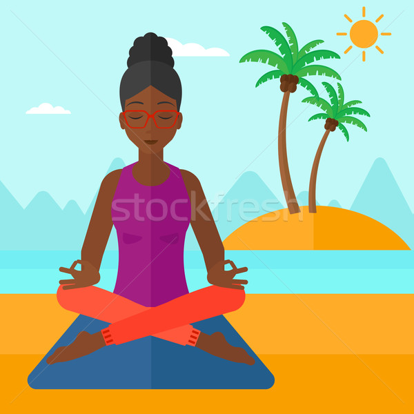 Mulher meditando lótus pose praia vetor Foto stock © RAStudio
