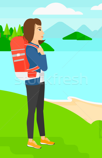 Mujer mochila senderismo hombre pie Foto stock © RAStudio