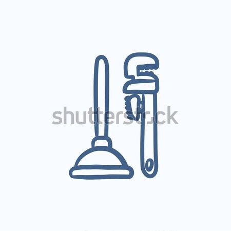Pipe wrenches and plunger line icon. Stock photo © RAStudio