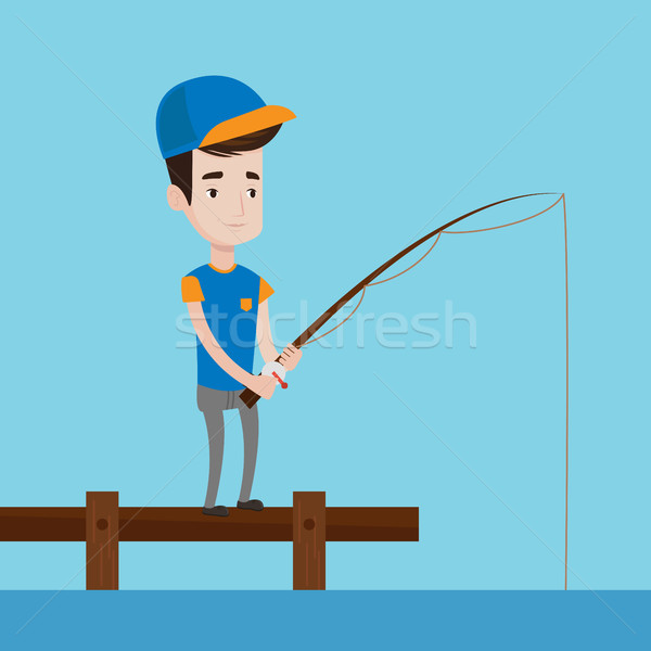 Man fishing on jetty vector illustration. Stock photo © RAStudio