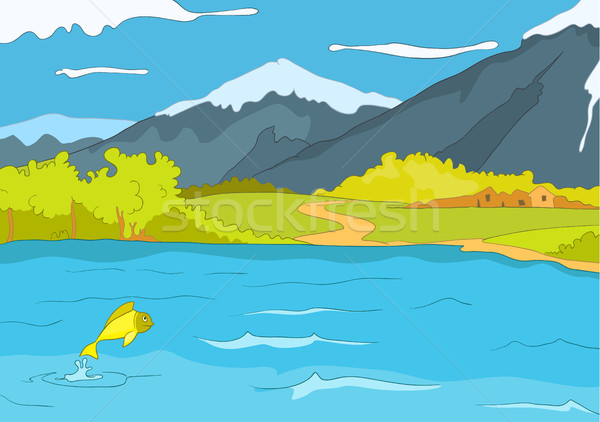 Cartoon background of mountain lake. Stock photo © RAStudio