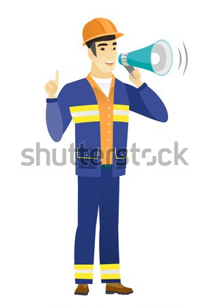 [[stock_photo]]: Jeunes · pompier · annonce · mégaphone