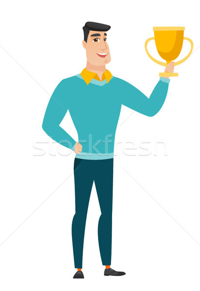 Stockfoto: Kaukasisch · zakenman · trofee · gouden