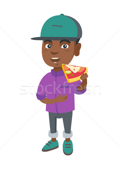 African-american boy eating tasty pizza. Stock photo © RAStudio