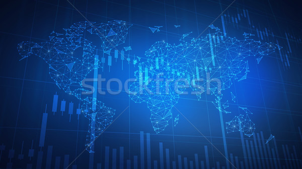 Polygon world map hud background with bull stock chart. Stock photo © RAStudio