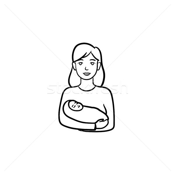 A mother with wraped baby hand drawn outline doodle icon. Stock photo © RAStudio