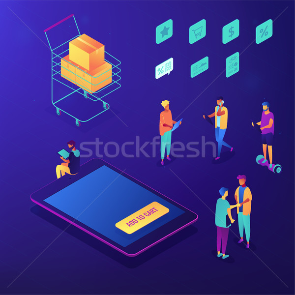 Mobile shopping and online order isometric set. Stock photo © RAStudio