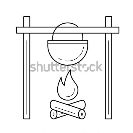 Cozinhar caldeirão fogueira linha ícone teia Foto stock © RAStudio