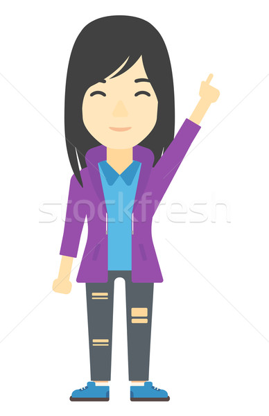 Woman pointing up with her forefinger. Stock photo © RAStudio