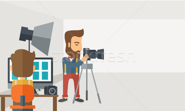 Photography studio with a light set up and white backdrop Stock photo © RAStudio