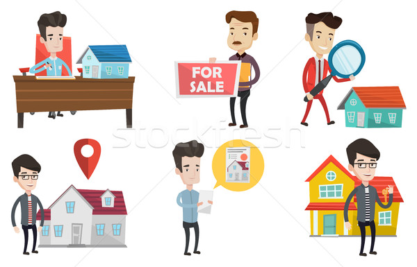 Vector set of real estate agents and house owners. Stock photo © RAStudio