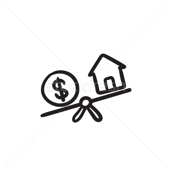 Stock photo: House and dollar symbol on scales sketch icon.