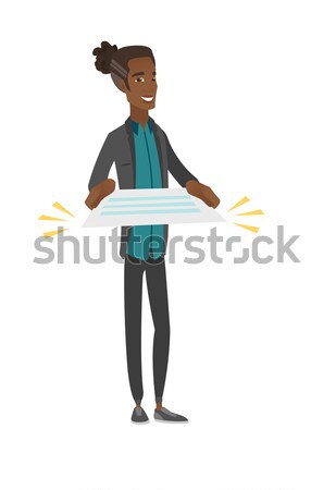 Young african businessman with speech bubble. Stock photo © RAStudio