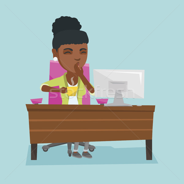 Young african-american tired office worker yawning Stock photo © RAStudio