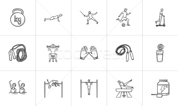 Sports and workout hand drawn outline doodle icon set. Stock photo © RAStudio