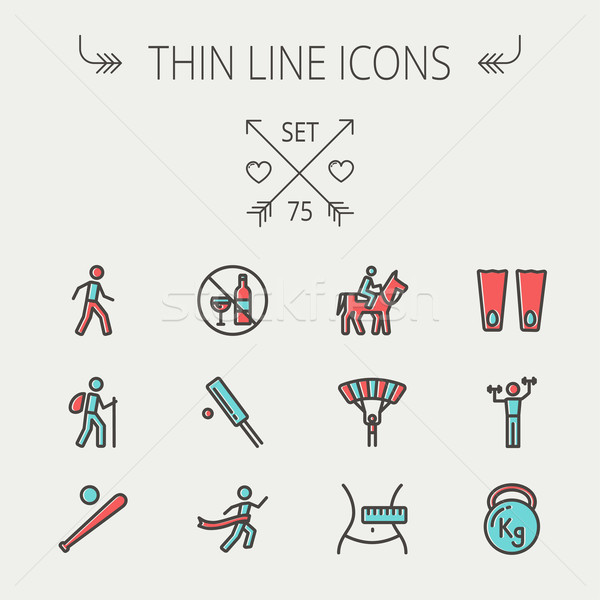 Sports thin line icon set Stock photo © RAStudio
