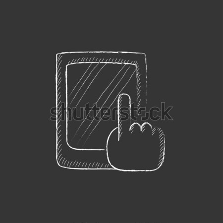 Stockfoto: Mobiele · telefoon · icon · krijt · Blackboard