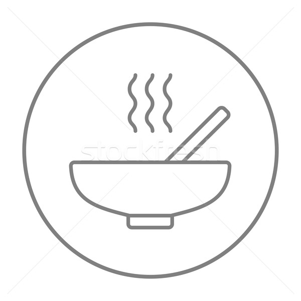 [[stock_photo]]: Bol · chaud · soupe · cuillère · ligne · icône