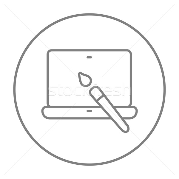 Stock photo: Laptop and brush line icon.