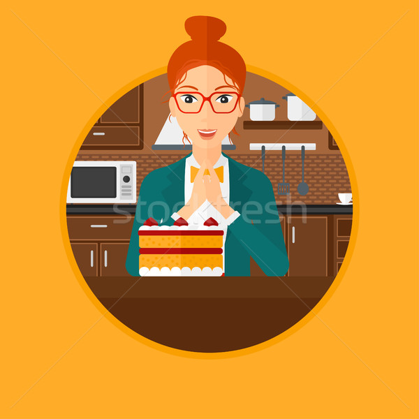 Mulher olhando bolo tentação feliz paixão Foto stock © RAStudio